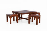 Mobell Solid Sheesham Wood Coffee Table Set With Four Stools (Four Legs, Natural Finish)